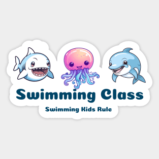 swimming class, swim kids rule, sea animals v6 Sticker